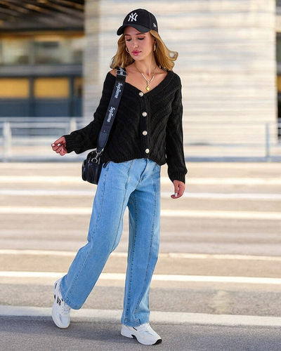 Royalfashion Дамски плетен пуловер с копчета