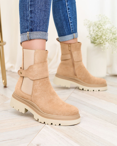 Royalfashion Светлокафяви дамски ботуши с декоративна каишка Doasa