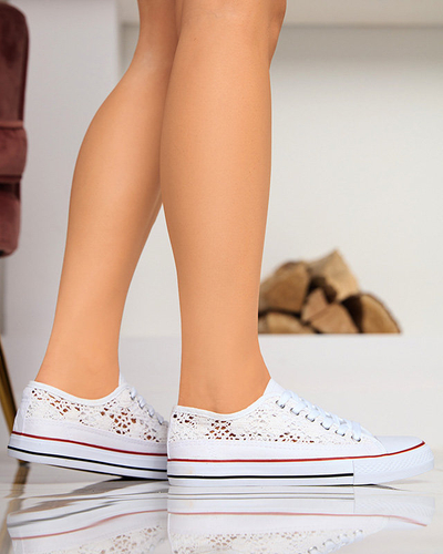 Białe damskie ażurowe trampki Tareni - Obuwie