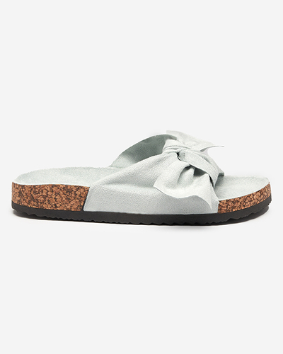 Niebieskie damskie eko-zamszowe klapki z kokardką Ewerka - Obuwie