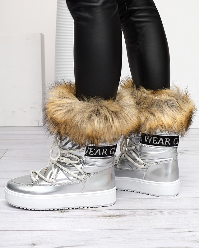 Дамски сребърни лачени ботуши за сняг Fursav - Обувки