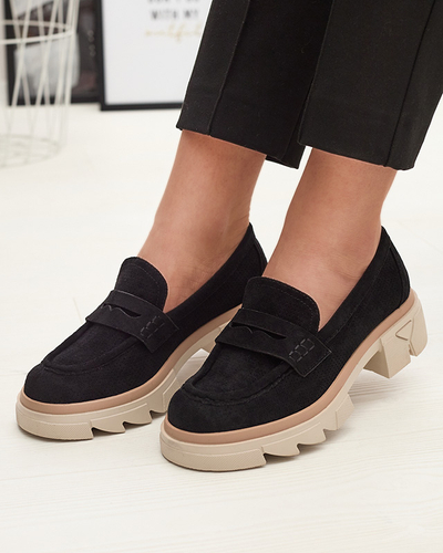 Черни дамски ажурни мокасини с масивна подметка Ejina - Обувки