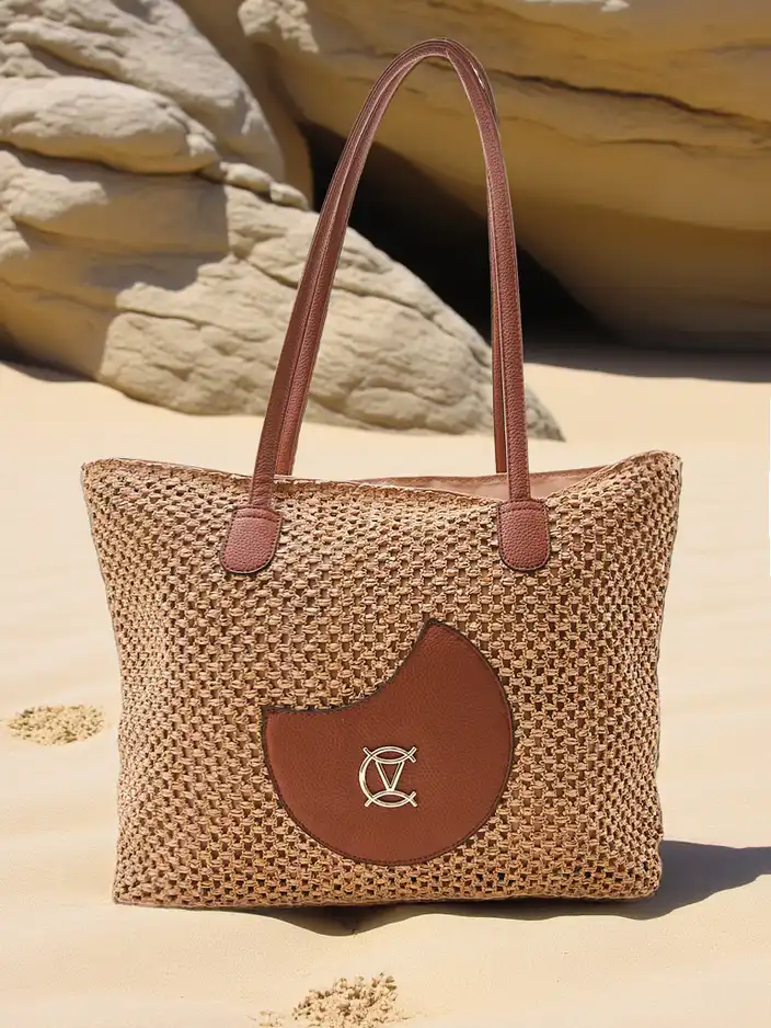 Royalfashion Голяма сламена дамска лятна чанта