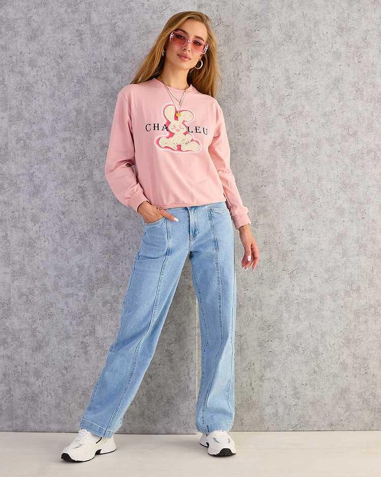 Royalfashion Дамски памучен суитшърт с тънък принт