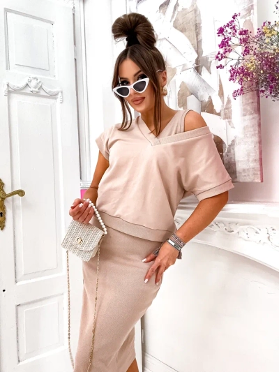 Royalfashion Женски комплект с топ, който разкрива и рокля до коленете