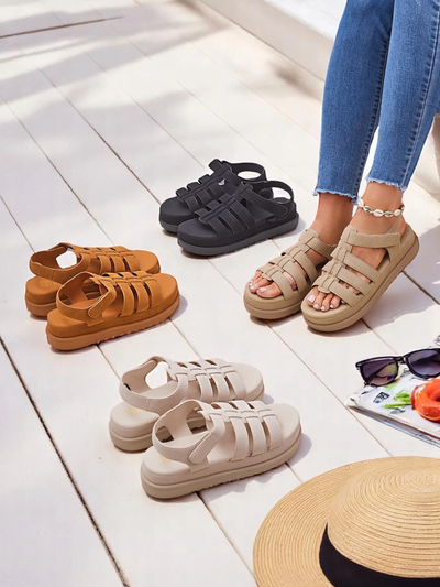 Дамски сандали Royalfashion Helena Classico платформа светлокафяви