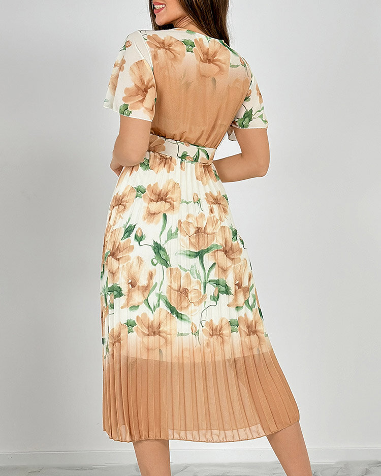 Royalfashion Дамска плисирана флорална миди рокля