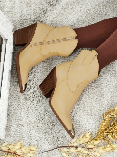 Дамски каубойски ботуши на ток с декоративен връх Fang Glacier