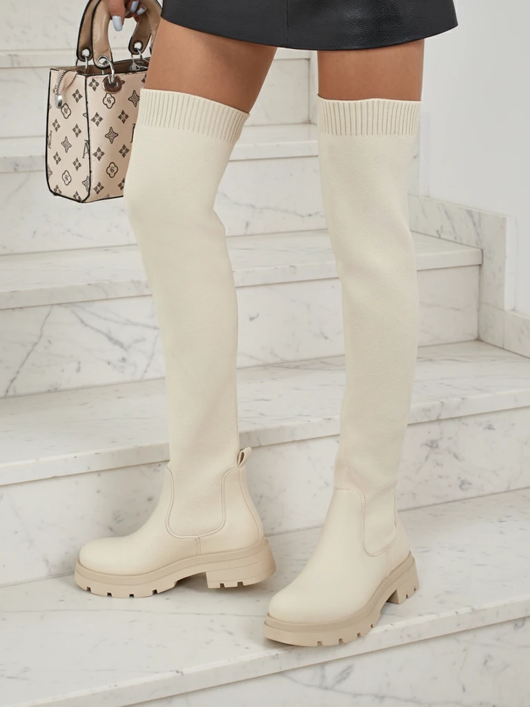 Дълги дамски ботуши тип „слип-он“ Orlina