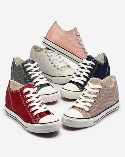 Червени дамски маратонки на скрита котва с лъскава нишка Seggat- Footwear