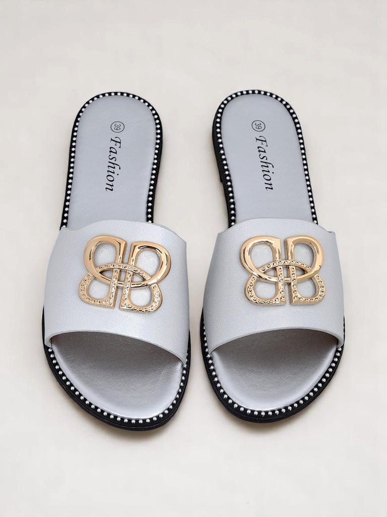 Royalfashion Дамски чехли на равна подметка Aura Gold