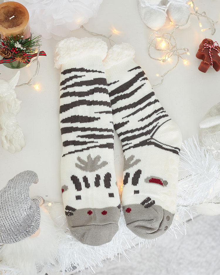 Royalfashion Затоплени бежови дамски чорапи със зебра