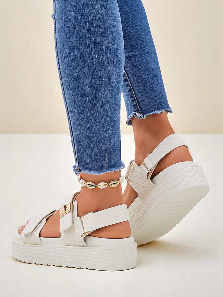 Royalfashion Kallisto – Бели дамски сандали на платформа, екологична кожа