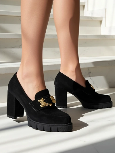 Katherine Elegante Черни Велурени Обувки на Ток