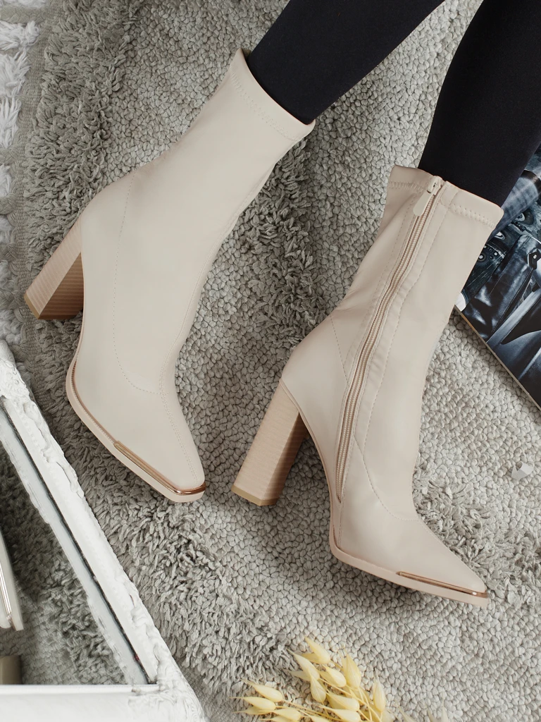 Дамски еко кожени боти до глезена на ток Morvella