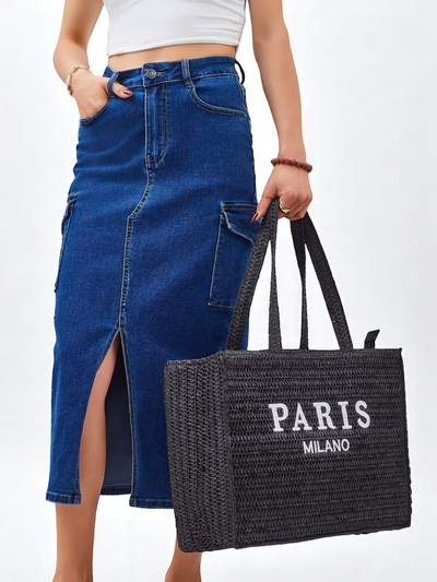 Royalfashion Голяма сламена дамска чанта Paris Milano Large