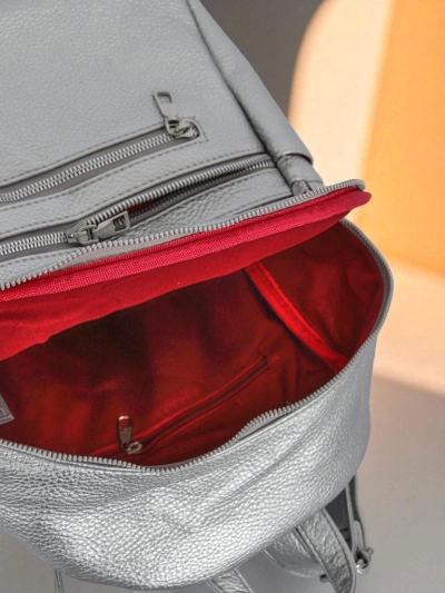 Aurora Luminosa Дамска кожена раница Сребърна Królewska Moda A4