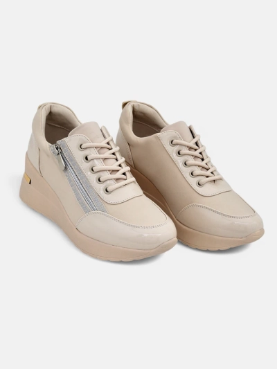 Дамски сникърси на платформа HeraBea бежови от екологична кожа 6,5 см с цип