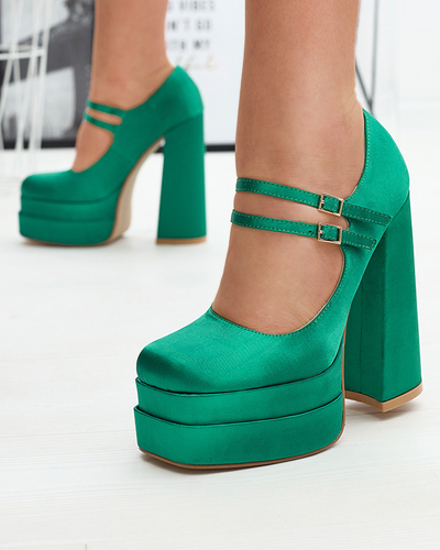 Зелени дамски обувки с висок ток Elika - Обувки