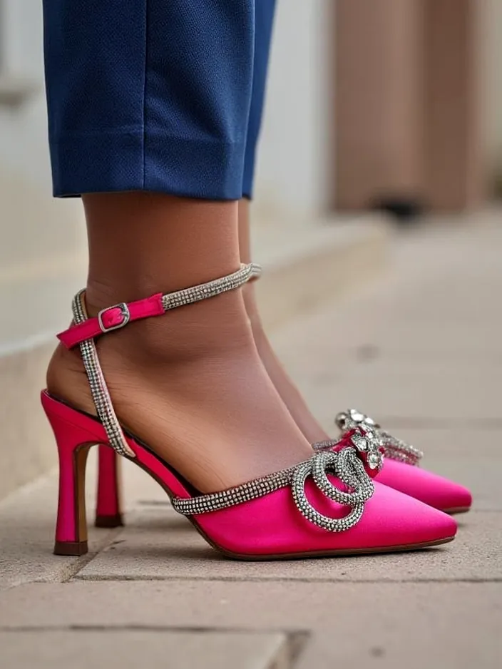 Royalfashion Жени с отворен гръб високи токчета с зирконии ленти Erontes