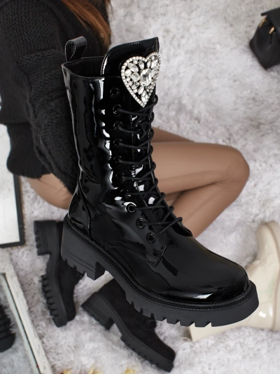 Лакирани дамски боти с връзки Emelune