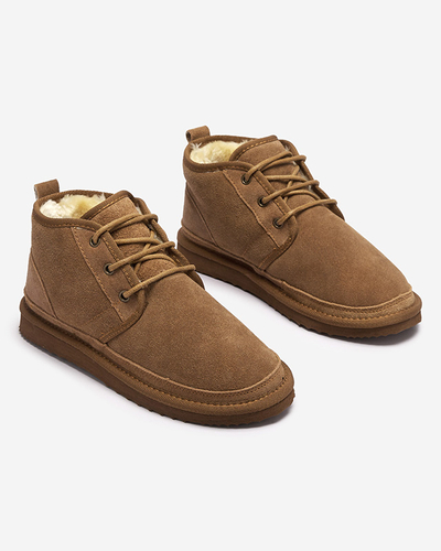 Jasnobrązowe wiązane damskie śniegowce z futerkiem Miusho - Obuwie