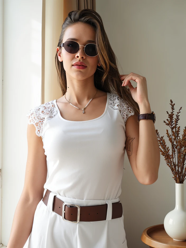 Рокляфешън Памучна дамска тениска с дантелени ръкави