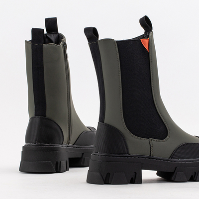 Ciemnozielone damskie botki na masywnej podeszwie Rosidi - Obuwie