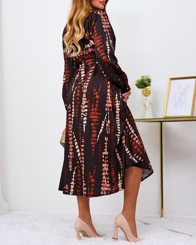 Royalfashion Черно-кафява дамска макси рокля с шарки