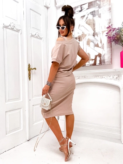 Royalfashion Женски комплект с топ, който разкрива и рокля до коленете