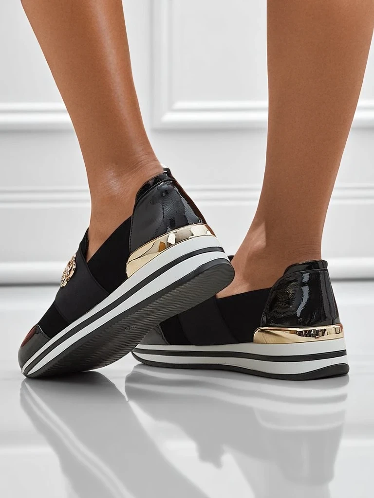 Дамски обувки Elektra Nero със златен акцент, екологична кожа, 3,5 см