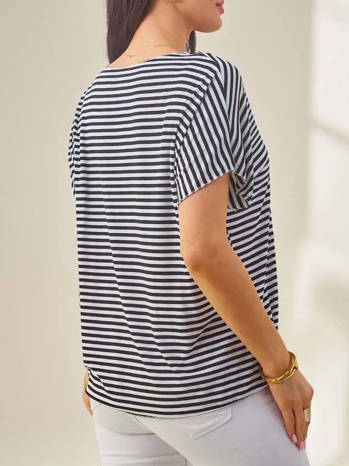 Блуза от вискоза с къс ръкав и блестящо покритие на Royalfashion