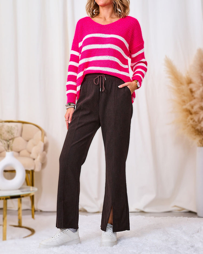 Royalfashion Тъмнокафяв дамски панталон от велур