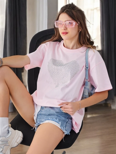 Royalfashion Дамска памучна тениска LOVE с кристали