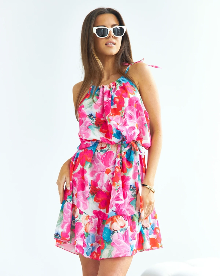 Royalfashion Розова къса дамска рокля с цветя