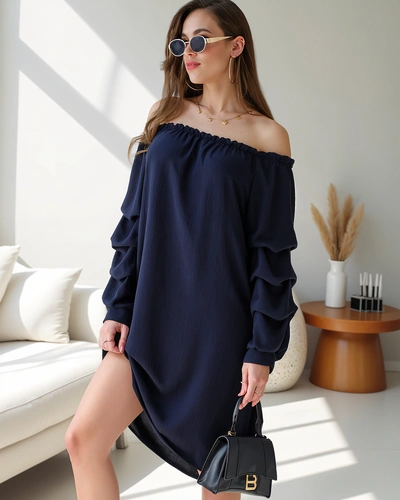 Royalfashion Гладка дамска рокля а-ла Испанска с волани