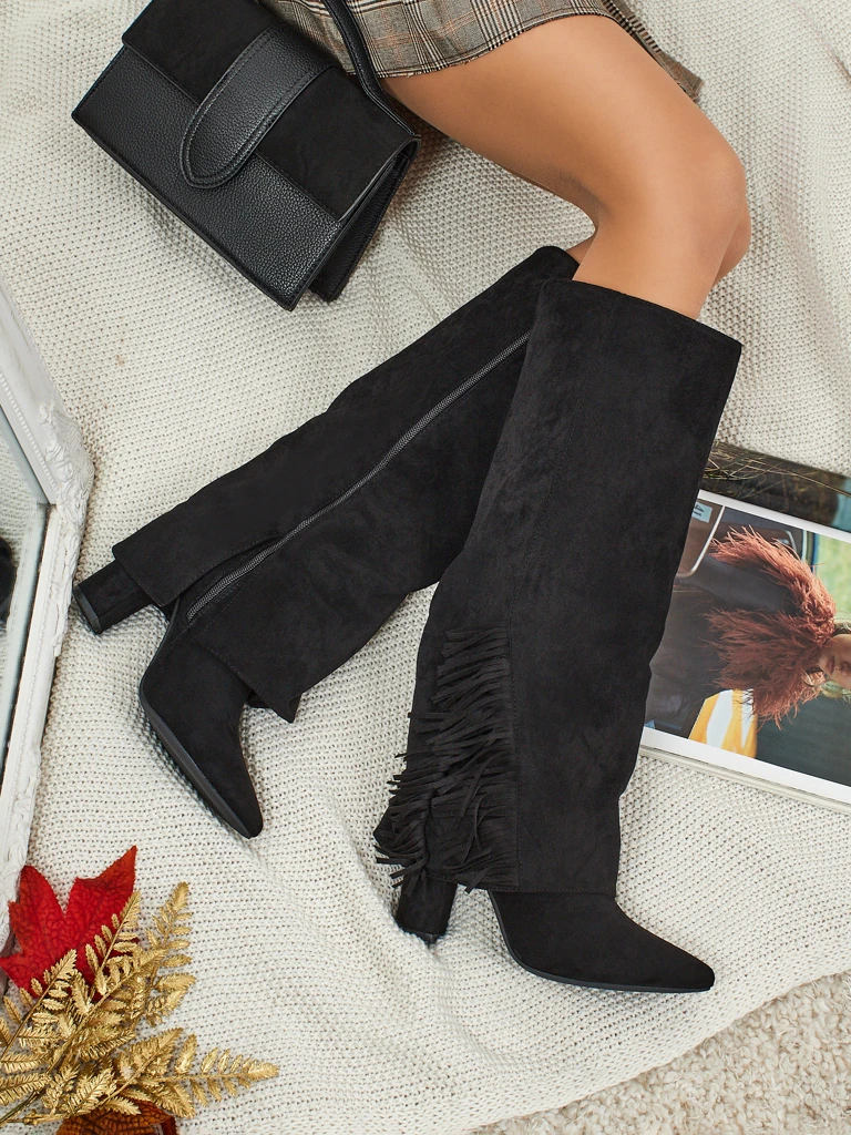 Дамски еко велурени ботуши с горна част Rimolea