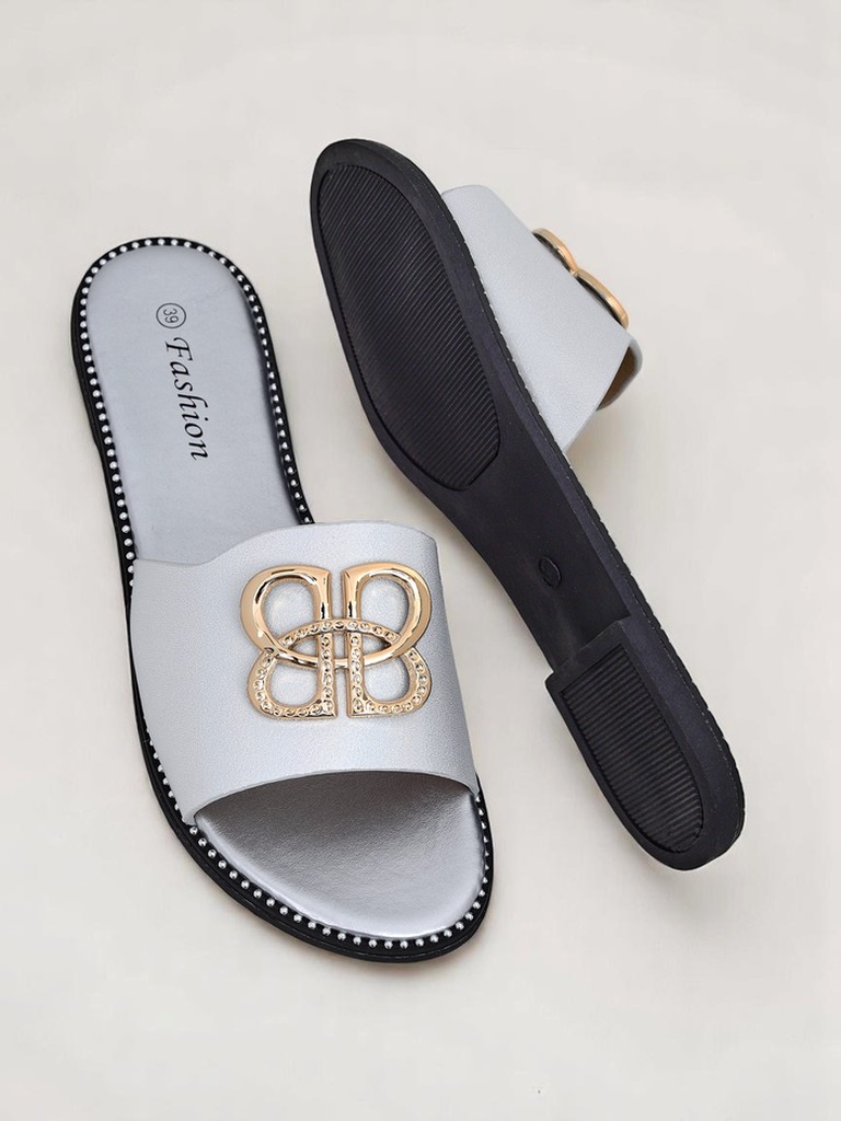 Royalfashion Дамски чехли на равна подметка Aura Gold