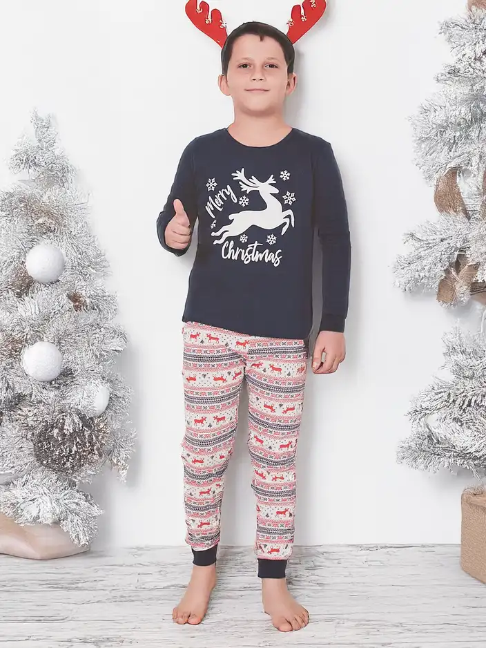 Детски пижами Royalfashion от памук за Коледа Честита Коледа