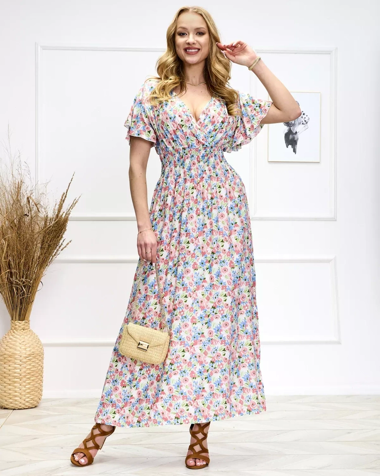 Розово-зелена дамска флорална миди рокля - Обувки