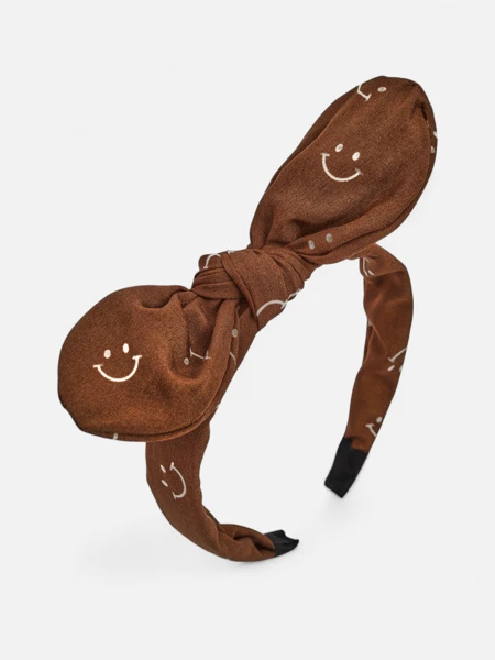 Royalfashion Детска лента за коса с панделка с принт на усмихнати лица