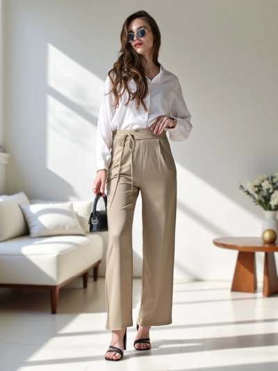 Royalfashion Широки женски панталони с странични връзки