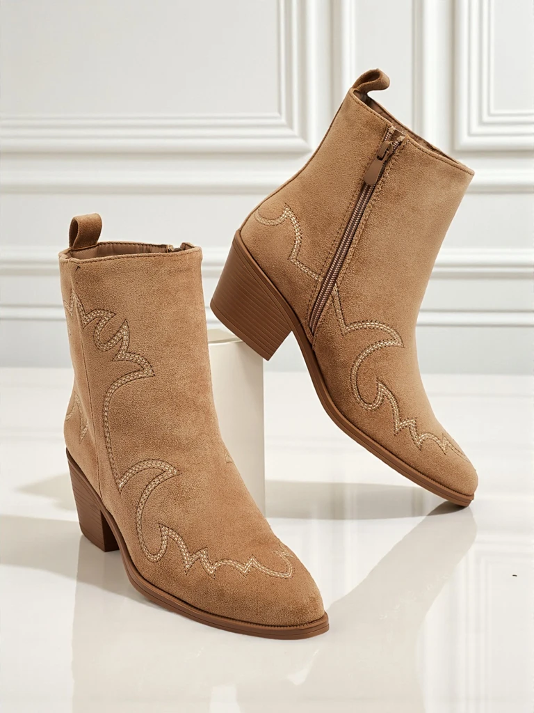 Botki damskie typu kowbojki Velvet Ash– na obcasie