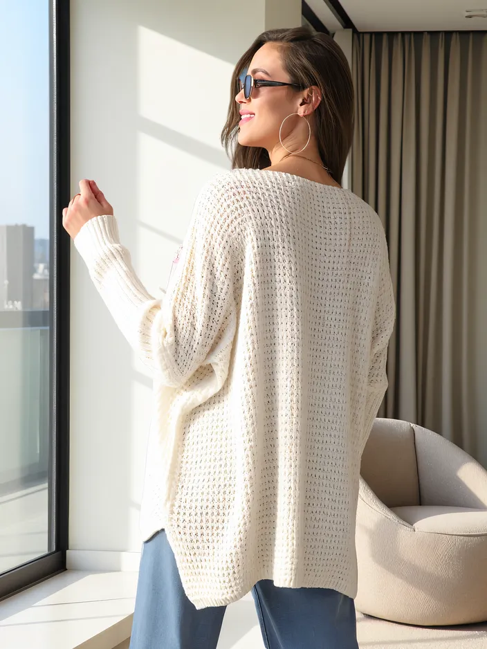 Дамски свръхголям акрилен пуловер с сърца