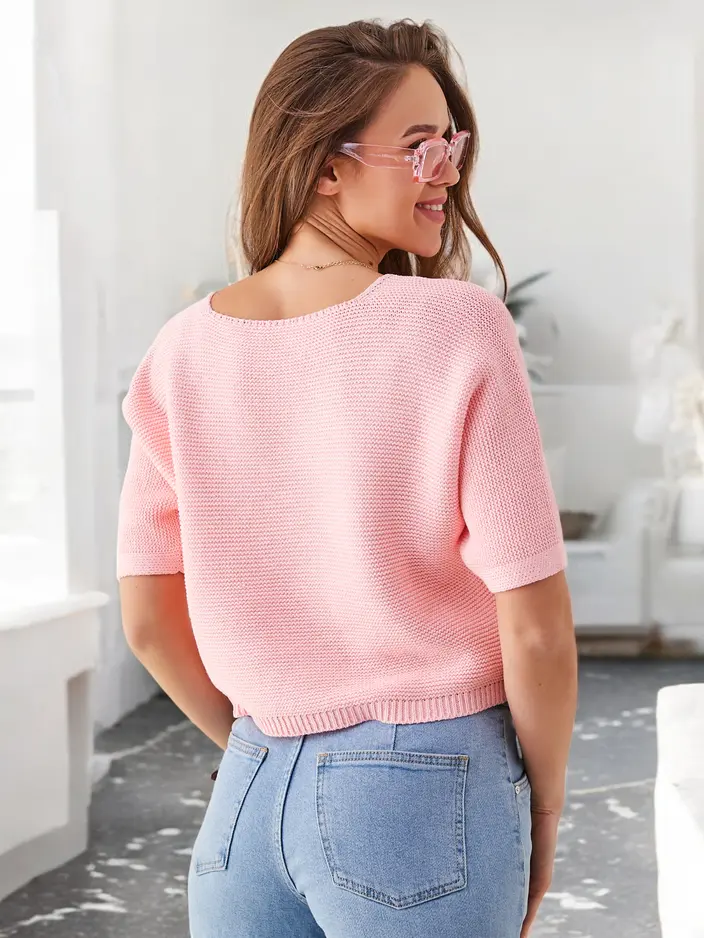 Royalfashion дамски памучен къс пуловер с пеперуди