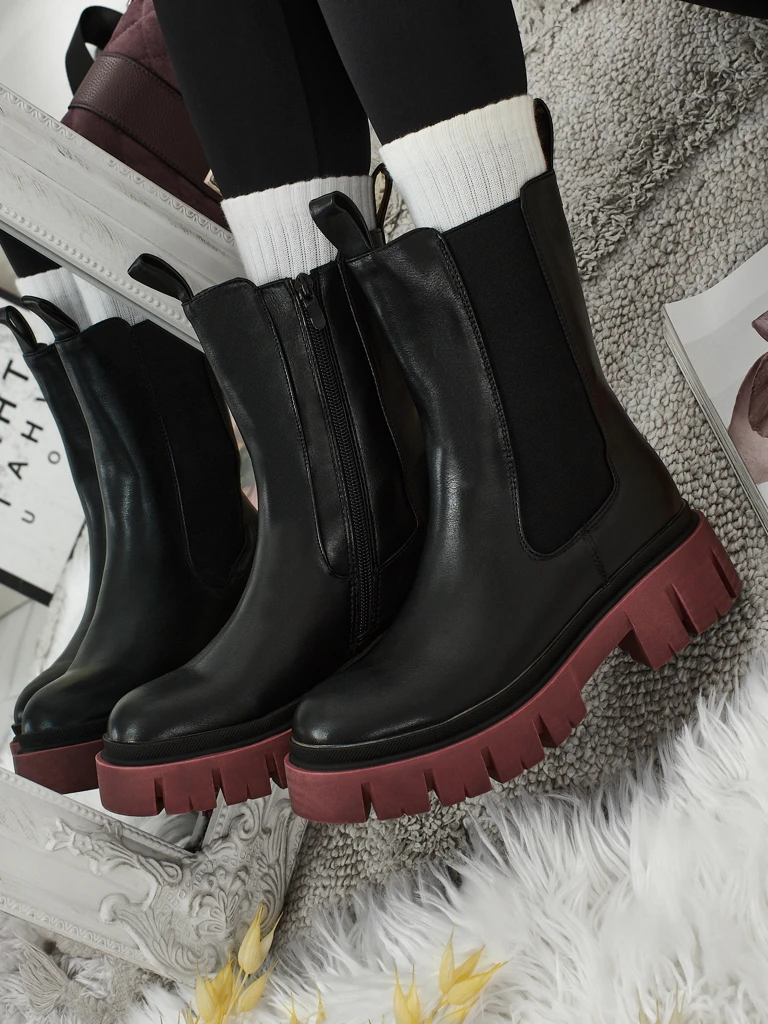 Високи дамски еко кожени боти с цветна подметка Dorvella