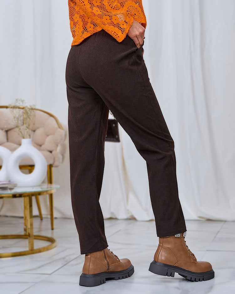 Royalfashion Тъмнокафяв дамски панталон от велур