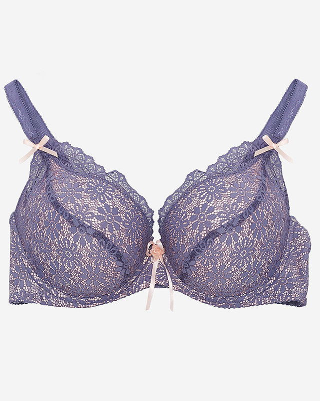 Fioletowo-różowy koronkowy biustonosz damski - Bielizna