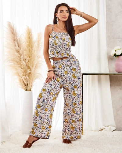 Royalfashion Дамски комплект с шарки в бежово