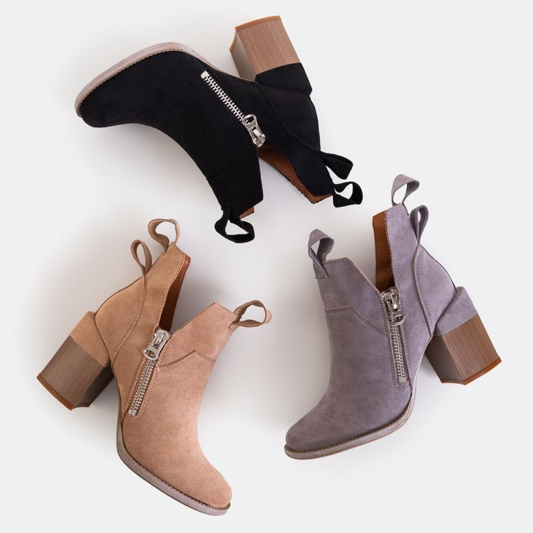 Czarne damskie botki na kwadratowym słupku Darera - Obuwie